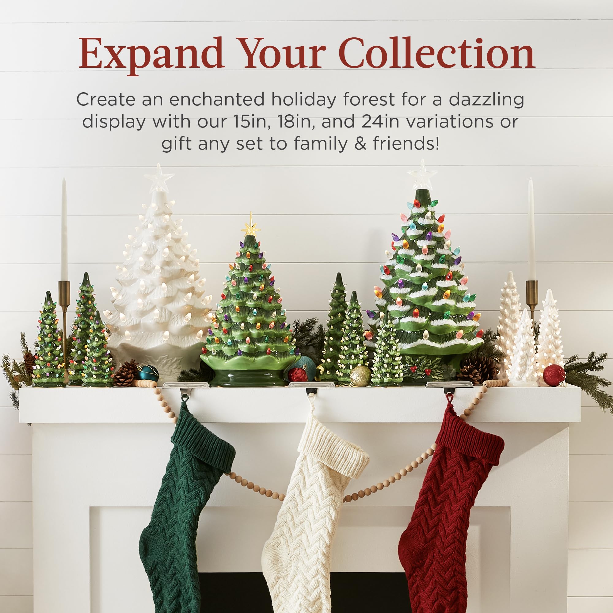 Best Choice Products Set of 3 Ceramic Christmas Trees, Pre-Lit Hand-Painted Tabletop Holiday Decoration w/Warm White Bulbs LED L